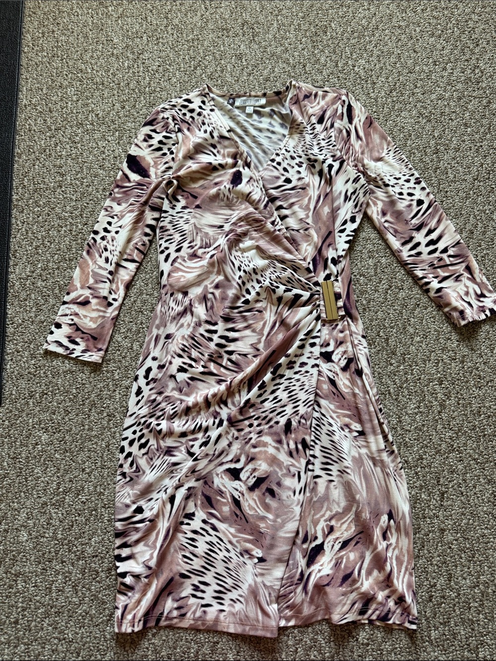 Jennifer Lopez Long Sleeve Wrap Dress in Blush and Black Animal Print